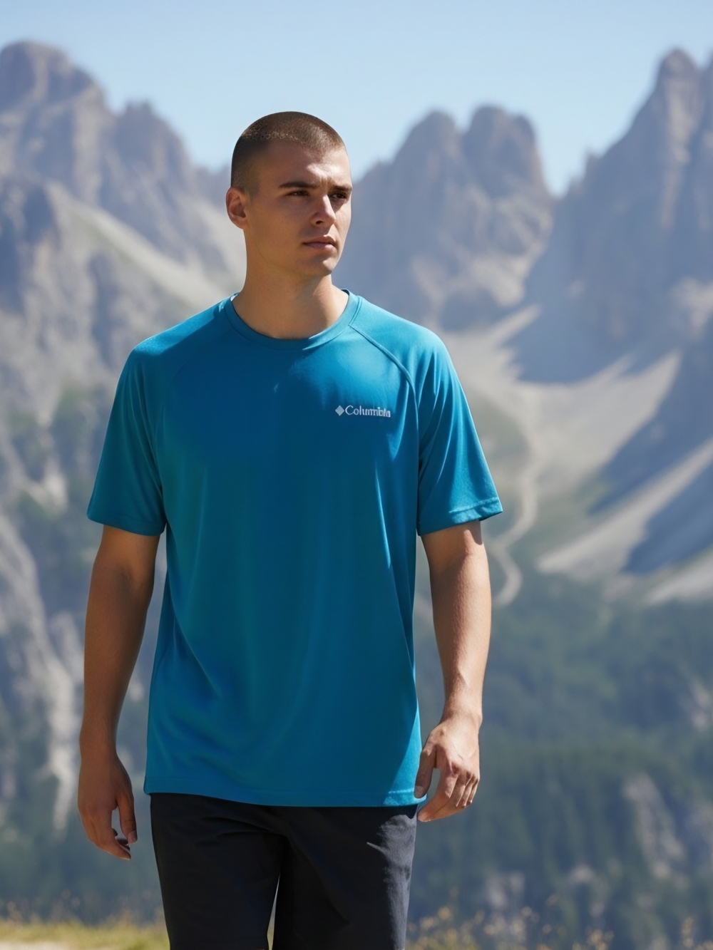 Columbia Men’s L Outdoors Dri Fit Athlesuire Short-Sleeve Teal Performance Tee